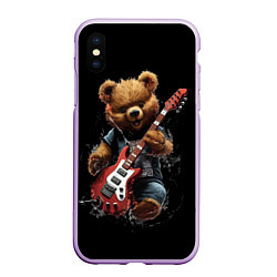 Чехол iPhone XS Max матовый Большой плюшевый медведь играет на гитаре, цвет: 3D-сиреневый