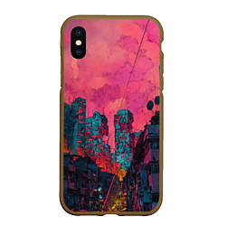 Чехол iPhone XS Max матовый Абстрактный город в неоновых цветах, цвет: 3D-коричневый