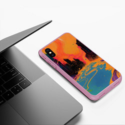 Чехол iPhone XS Max матовый Абстрактная городская улица со зданиями и река, цвет: 3D-розовый — фото 2