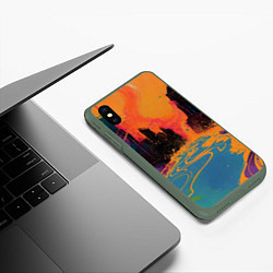 Чехол iPhone XS Max матовый Абстрактная городская улица со зданиями и река, цвет: 3D-темно-зеленый — фото 2