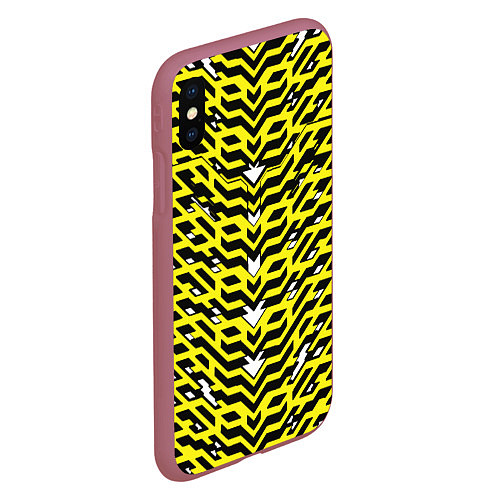 Чехол iPhone XS Max матовый Агрессивный жёлтый паттерн / 3D-Малиновый – фото 2