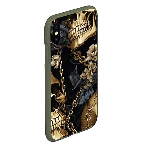 Чехол iPhone XS Max матовый Золотые черепа с цепями / 3D-Темно-зеленый – фото 2