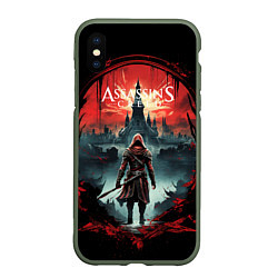 Чехол iPhone XS Max матовый Assassins creed город на горизонте, цвет: 3D-темно-зеленый