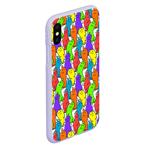 Чехол iPhone XS Max матовый Весёлые цветные презервативы / 3D-Светло-сиреневый – фото 2
