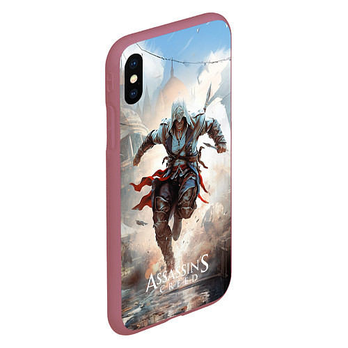 Чехол iPhone XS Max матовый Assassins creed паркур / 3D-Малиновый – фото 2