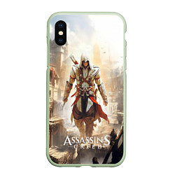 Чехол iPhone XS Max матовый Assassins creed старый город, цвет: 3D-салатовый