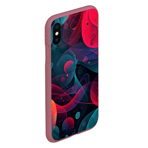 Чехол iPhone XS Max матовый Синие и розовые лепестки абстракции / 3D-Малиновый – фото 2