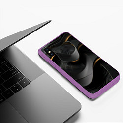 Чехол iPhone XS Max матовый Черная абстракция с темными золотыми вставками, цвет: 3D-фиолетовый — фото 2