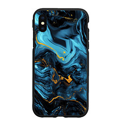 Чехол iPhone XS Max матовый Синяя абстракция с золотым напылением, цвет: 3D-черный