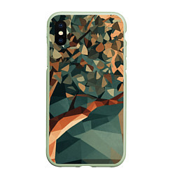 Чехол iPhone XS Max матовый Полигональное дерево с зелеными листьями