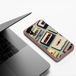 Чехол iPhone XS Max матовый Ретро аудио кассеты, цвет: 3D-коричневый — фото 2