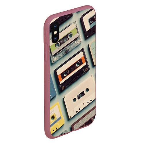 Чехол iPhone XS Max матовый Ретро аудио кассеты / 3D-Малиновый – фото 2