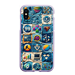 Чехол iPhone XS Max матовый Пэчворк деним из девяностых, цвет: 3D-светло-сиреневый
