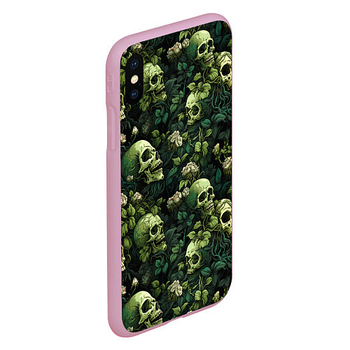 Чехол iPhone XS Max матовый Поле черепов с цветами / 3D-Розовый – фото 2