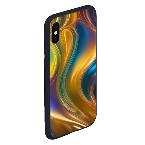 Чехол iPhone XS Max матовый Жидкий разноцветный металл / 3D-Черный – фото 2