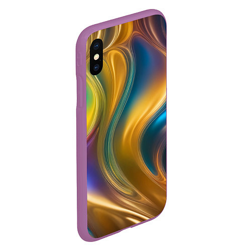 Чехол iPhone XS Max матовый Жидкий разноцветный металл / 3D-Фиолетовый – фото 2