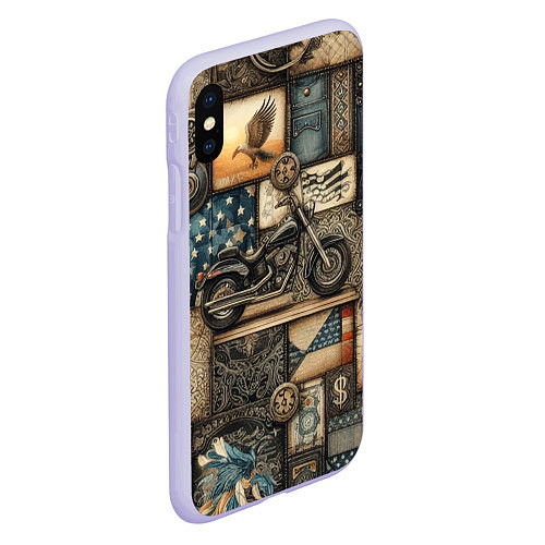 Чехол iPhone XS Max матовый Patchwork with a motorcycle - ai art / 3D-Светло-сиреневый – фото 2