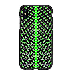 Чехол iPhone XS Max матовый Зелёные киберпанк ячейки на чёрном фоне