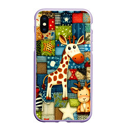 Чехол iPhone XS Max матовый Жираф и компания - пэчворк нейросеть, цвет: 3D-светло-сиреневый