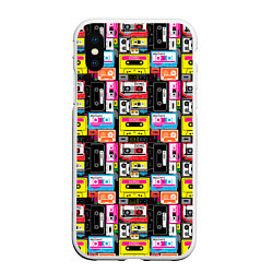 Чехол iPhone XS Max матовый Цветные аудиокассеты, цвет: 3D-белый