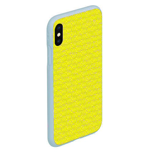 Чехол iPhone XS Max матовый Паттерн овалов на желтом / 3D-Голубой – фото 2
