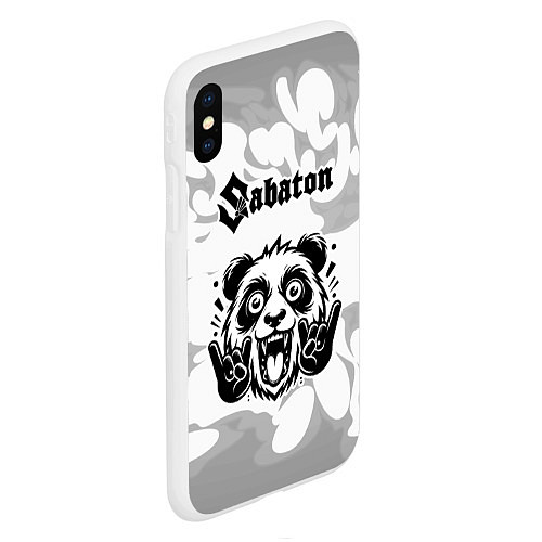 Чехол iPhone XS Max матовый Sabaton рок панда на светлом фоне / 3D-Белый – фото 2