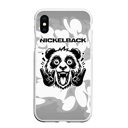 Чехол iPhone XS Max матовый Nickelback рок панда на светлом фоне, цвет: 3D-белый