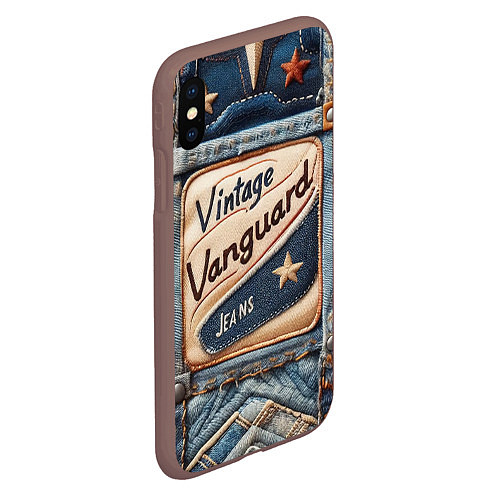 Чехол iPhone XS Max матовый Vintage vanguard jeans - patchwork / 3D-Коричневый – фото 2