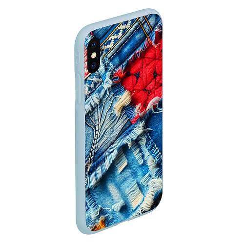 Чехол iPhone XS Max матовый Авангардный джинсовый пэчворк - нейросеть / 3D-Голубой – фото 2
