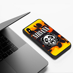 Чехол iPhone XS Max матовый Nirvana рок панда и огонь, цвет: 3D-черный — фото 2