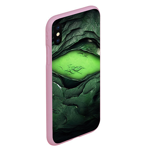 Чехол iPhone XS Max матовый Разрез на зеленой абстракции / 3D-Розовый – фото 2