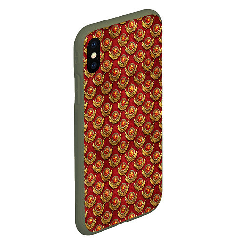 Чехол iPhone XS Max матовый Красные звезды СССР / 3D-Темно-зеленый – фото 2