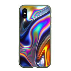 Чехол iPhone XS Max матовый Абстрактный разноцветный жидкий металл, цвет: 3D-темно-зеленый