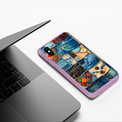 Чехол iPhone XS Max матовый Vanguard denim patchwork - ai art, цвет: 3D-сиреневый — фото 2