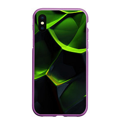 Чехол iPhone XS Max матовый Green neon abstract geometry, цвет: 3D-фиолетовый