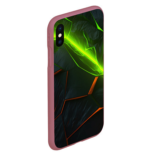 Чехол iPhone XS Max матовый Green neon abstract geometry / 3D-Малиновый – фото 2