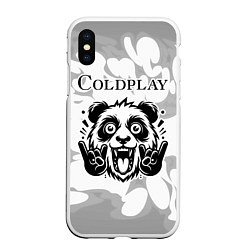 Чехол iPhone XS Max матовый Coldplay рок панда на светлом фоне, цвет: 3D-белый