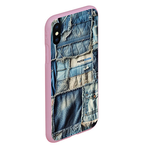 Чехол iPhone XS Max матовый Patchwork denim - vogue / 3D-Розовый – фото 2