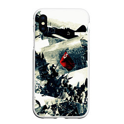 Чехол iPhone XS Max матовый День победы 9 мая и силуэты кадров с фронта, цвет: 3D-белый