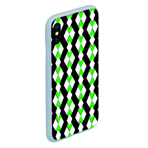 Чехол iPhone XS Max матовый Зелёные и белые ромбы на чёрном фоне / 3D-Голубой – фото 2