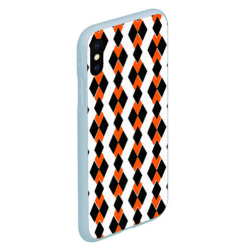 Чехол iPhone XS Max матовый Чёрные и оранжевые ромбы на белом фоне / 3D-Голубой – фото 2