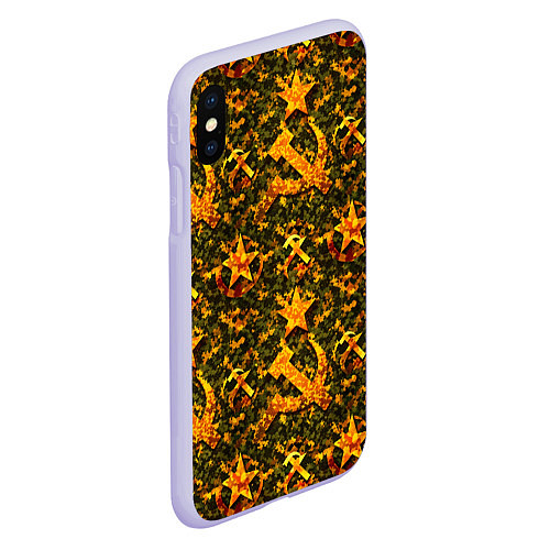 Чехол iPhone XS Max матовый Камуфляж в стиле СССР серп и молот / 3D-Светло-сиреневый – фото 2