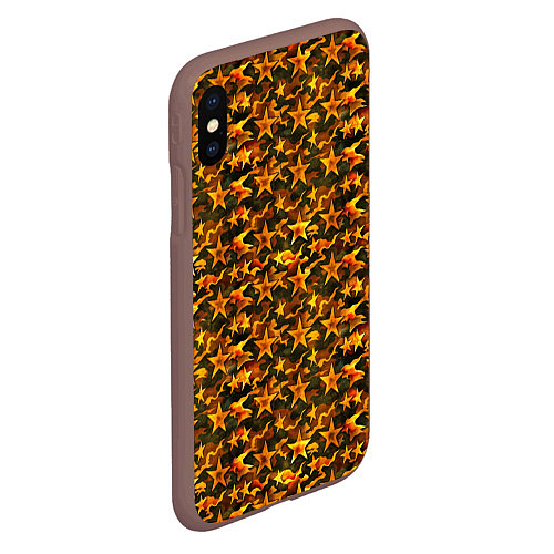 Чехол iPhone XS Max матовый Огненные звезды и камуфляж / 3D-Коричневый – фото 2