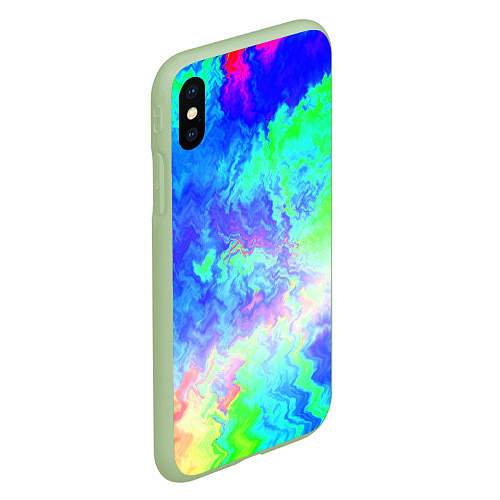 Чехол iPhone XS Max матовый Сине-зелёная кислота тай-дай / 3D-Салатовый – фото 2