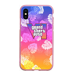 Чехол iPhone XS Max матовый Grand Theft Auto VI - пальмы, цвет: 3D-розовый