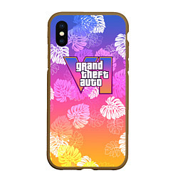 Чехол iPhone XS Max матовый Grand Theft Auto VI - пальмы, цвет: 3D-коричневый