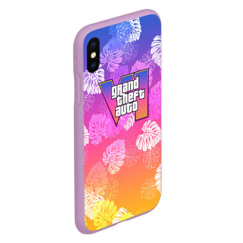 Чехол iPhone XS Max матовый Grand Theft Auto VI - пальмы / 3D-Сиреневый – фото 2