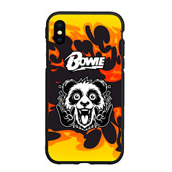 Чехол iPhone XS Max матовый David Bowie рок панда и огонь, цвет: 3D-черный