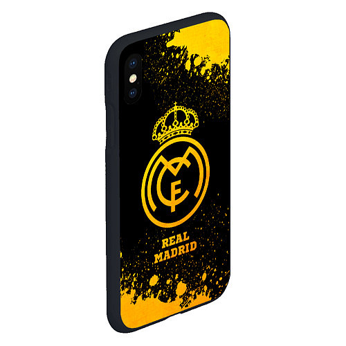 Чехол iPhone XS Max матовый Real Madrid - gold gradient / 3D-Черный – фото 2