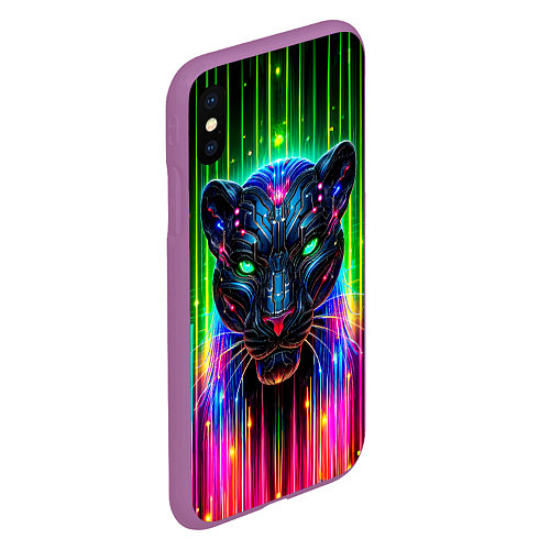 Чехол iPhone XS Max матовый Неоновая цифровая пантера / 3D-Фиолетовый – фото 2